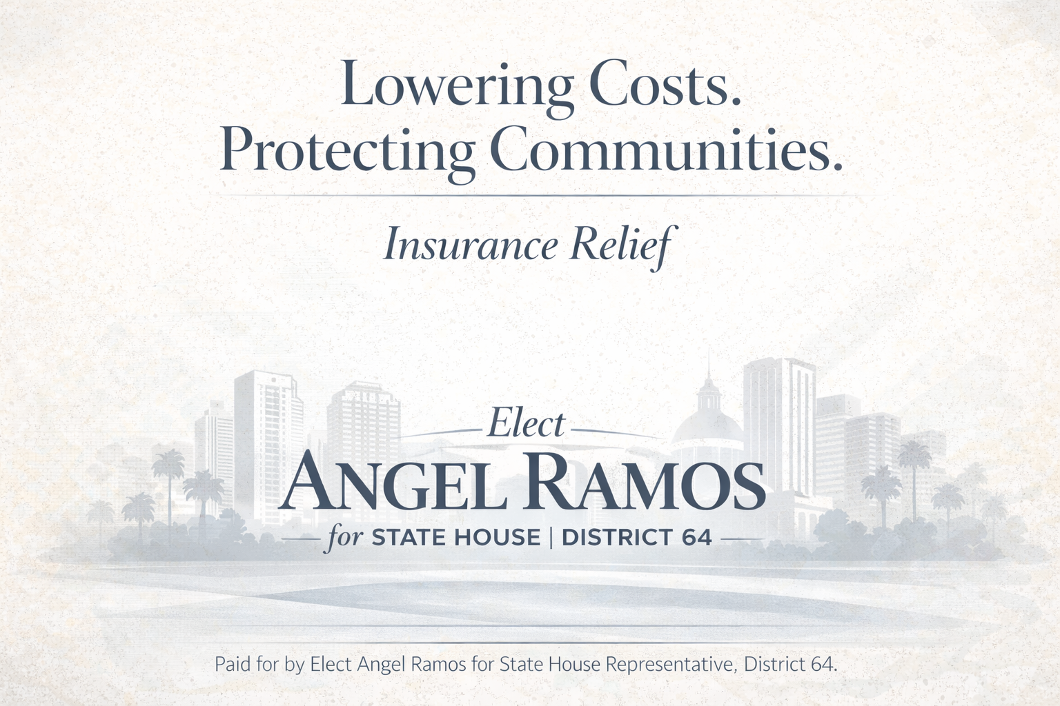 My priority is to lower the cost of living for Floridians by addressing the factors driving up expenses, particularly when it comes to housing-related costs. Families should be able to afford to live in the communities they love without being priced out by rising insurance premiums and increasing tax burdens.
